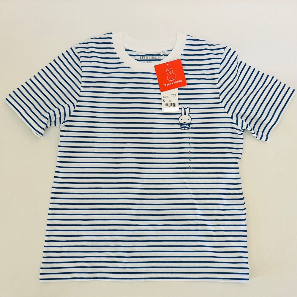 UNIQLO Miffy UT Blue White Bunny Striped Short Sleeve T-Shirt - S